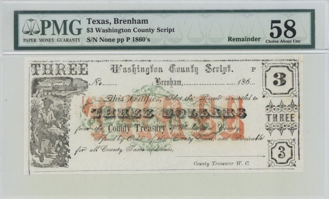 Washington County Script $3 - Obsolete Notes