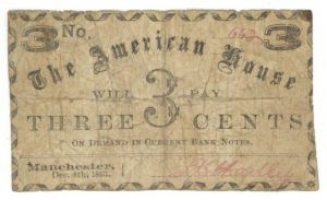 American House 3 cents - Obsolete Notes - SOLD