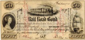 Columbus and Lake Erie Railroad Co. - $50 Interesting Bearing Note dated 1850 - Bond - SOLD