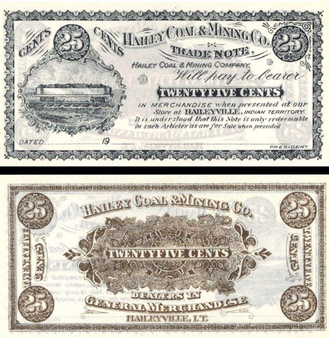 Hailey Coal and Mining Co. 25 Cents - Obsolete Notes