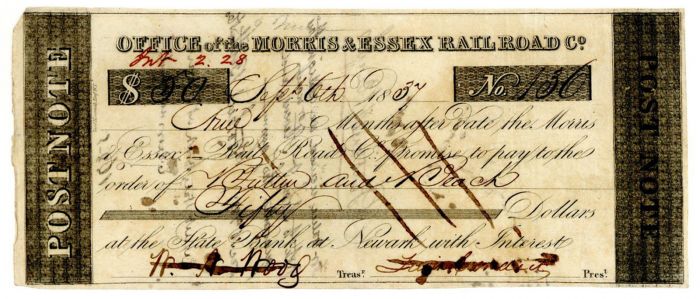 Post Note for Morris and Essex Railroad Co. - Obsolete Notes