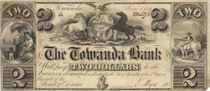 Towanda Bank 2 Dollars -  Obsolete Paper Money - Currency - SOLD