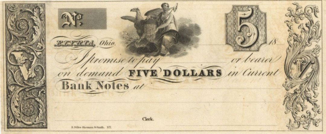 5 Dollars Unissued Note -  Obsolete Paper Money