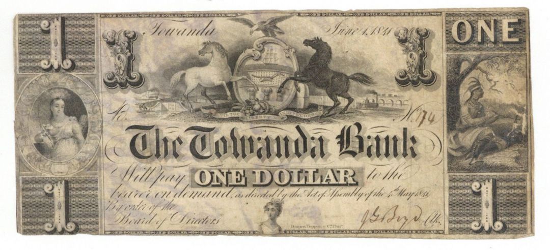 Towanda Bank - 1 Dollar Note - 1841 dated Pennsylvania Obsolete Paper Money