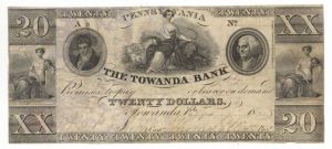 Towanda Bank - Pennsylvania $20 Banknote - Obsolete Paper Money - SOLD