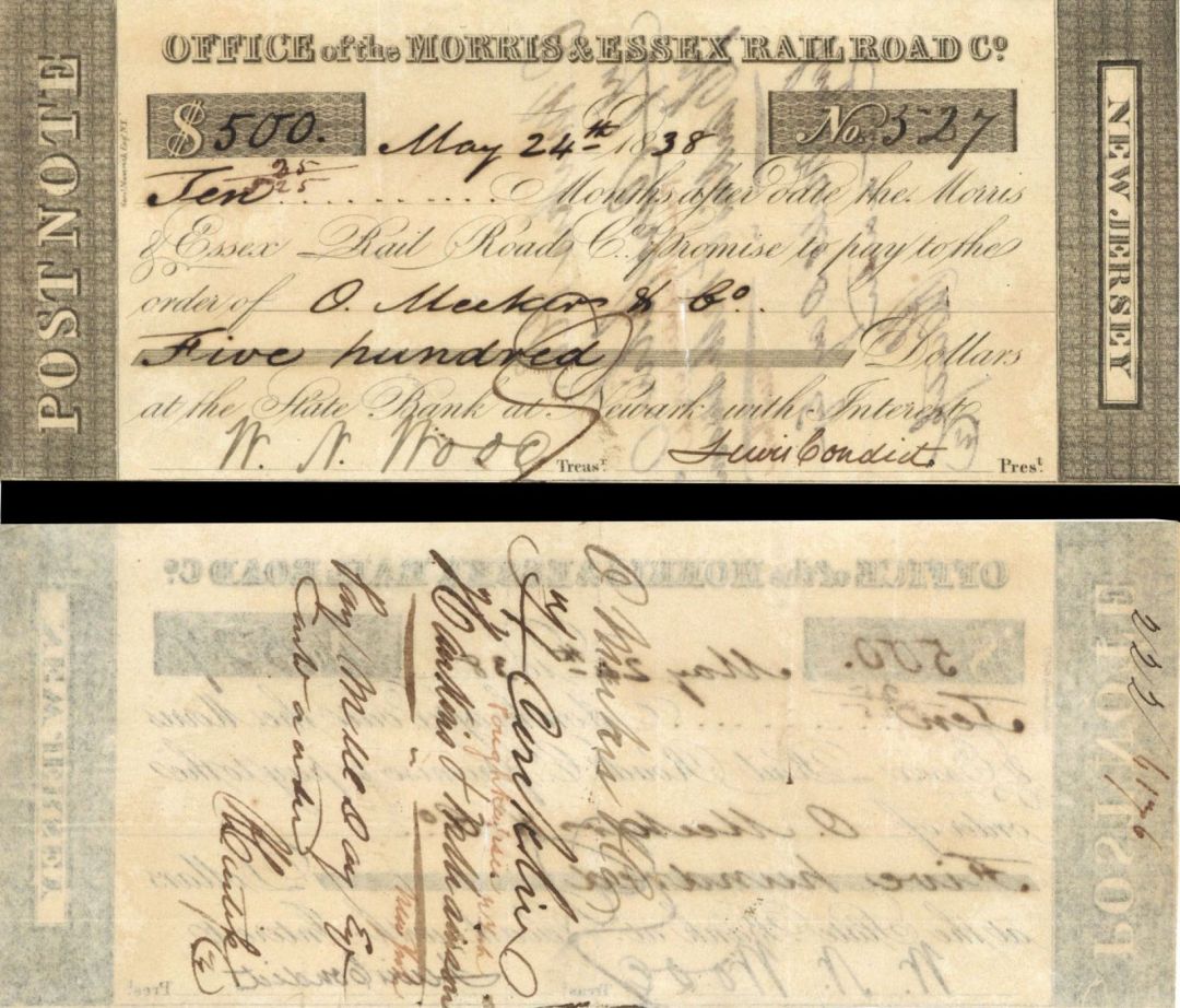 Post Note for Morris and Essex Railroad Co. - Obsolete Notes