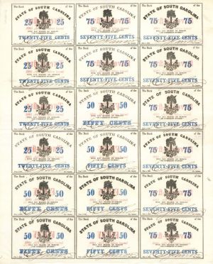 State of South Carolina Uncut Obsolete Sheet of 18 Notes - Broken Bank Notes