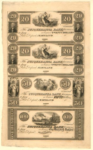 Susquehanna Bank - Uncut Obsolete Sheet - Broken Bank Notes - SOLD