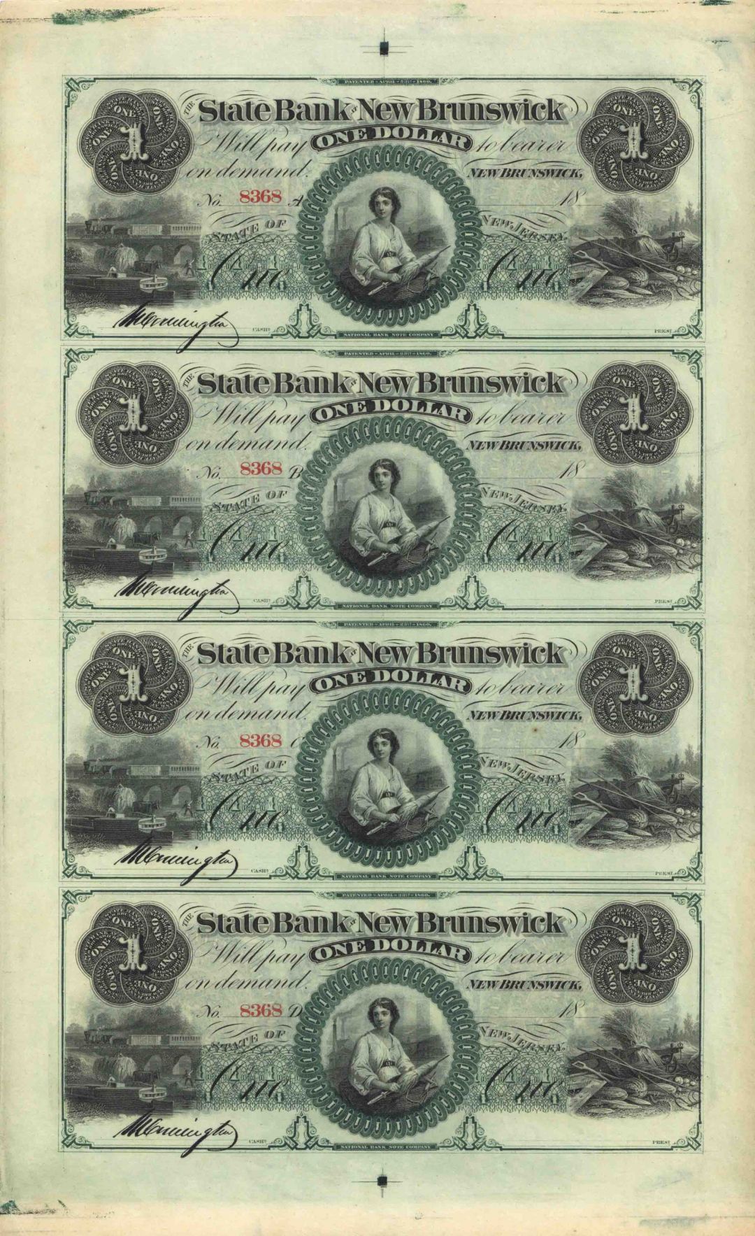 State Bank of New Brunswick - Uncut Obsolete Sheet - Broken Bank Notes