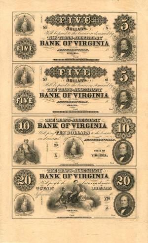Bank of Virginia - Uncut Obsolete Sheet - Broken Bank Notes - SOLD