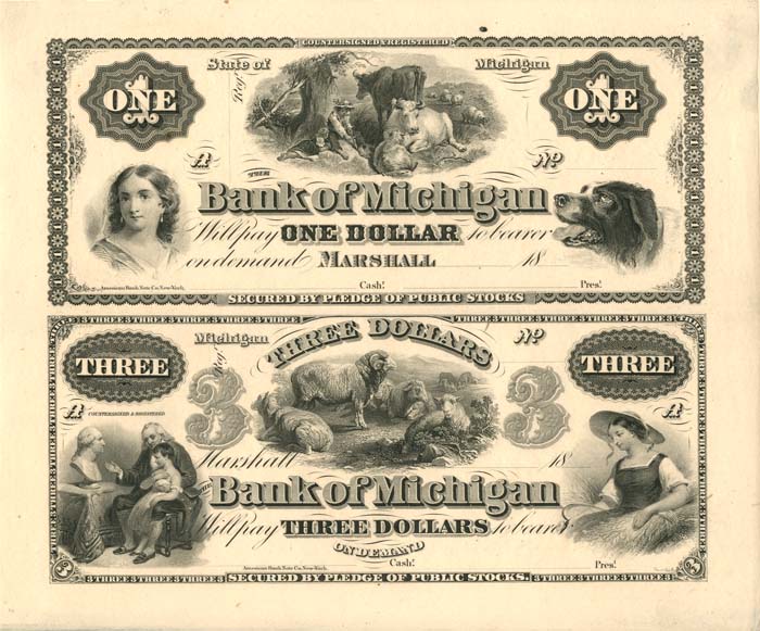 Bank of Michigan - Uncut Obsolete Sheet - Broken Bank Notes