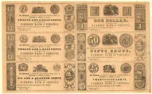 Farmers' Bank of Virginia - Uncut Obsolete Sheet - Broken Bank Notes - SOLD