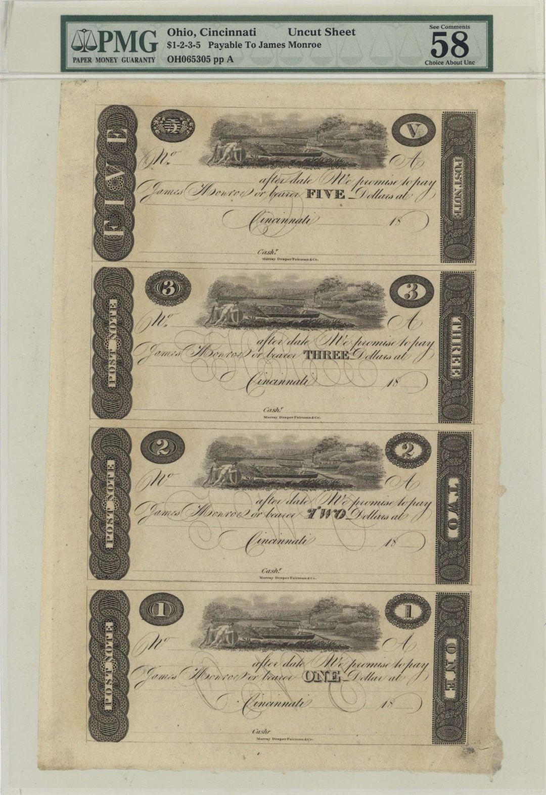 Cincinnati, Ohio - Uncut Obsolete Sheet  - 18-- dated Obsoletes