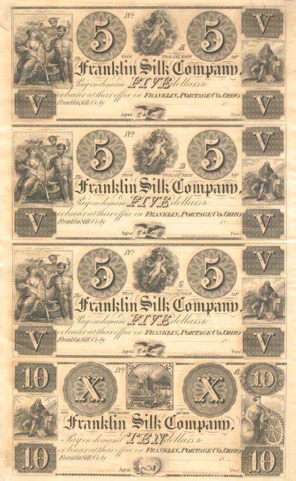 Franklin Silk Co. Uncut Obsolete Sheet - Broken Bank Notes