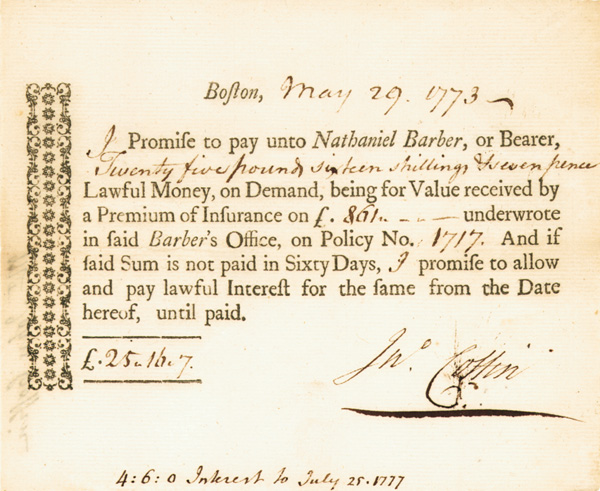 1773 Insurance Promissory Note - Bond