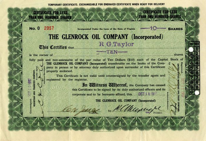 Glenrock Oil Co. (Incorporated) - Stock Certificate