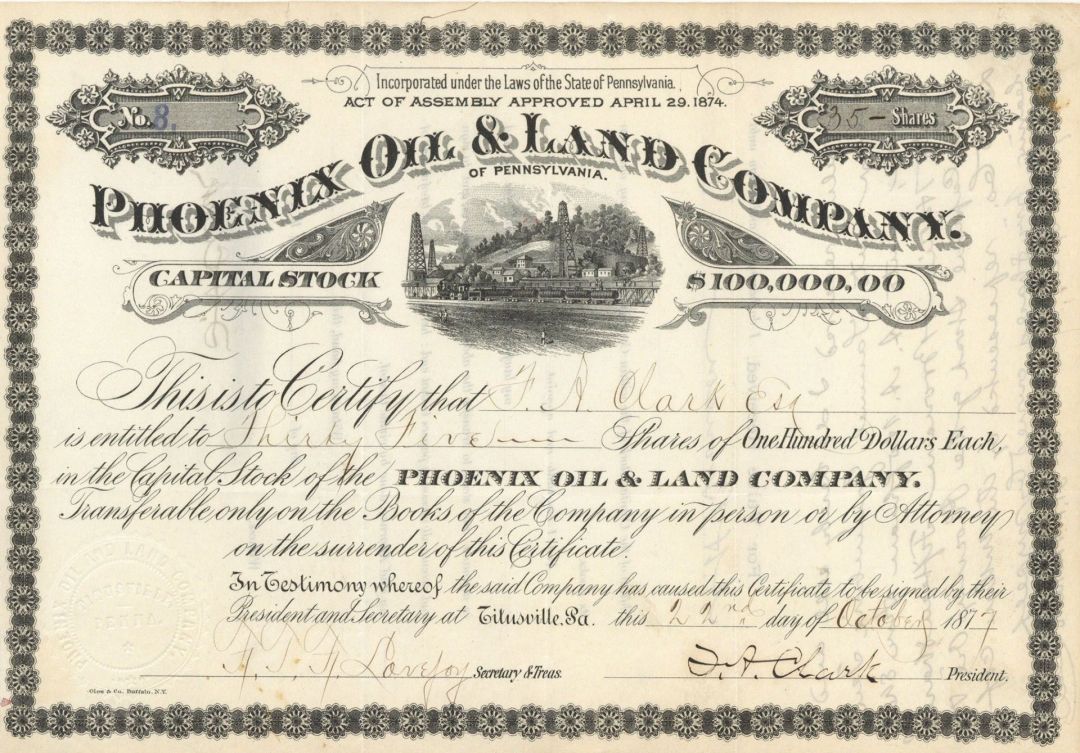 Phoenix Oil and Land Co. of Pennsylvania - Stock Certificate