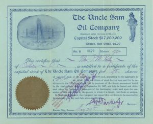 Uncle Sam Oil Co. - 1908-1918 dated Stock Certificate