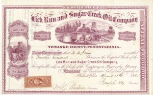 Lick Run and Sugar Creek Oil Co. - Stock Certificate