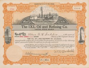 IXL Oil and Refining Co. - Stock Certificate