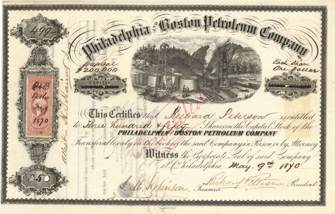 Philadelphia and Boston Petroleum Co. - 1865, 1870 or 1901 dated Stock Certificate
