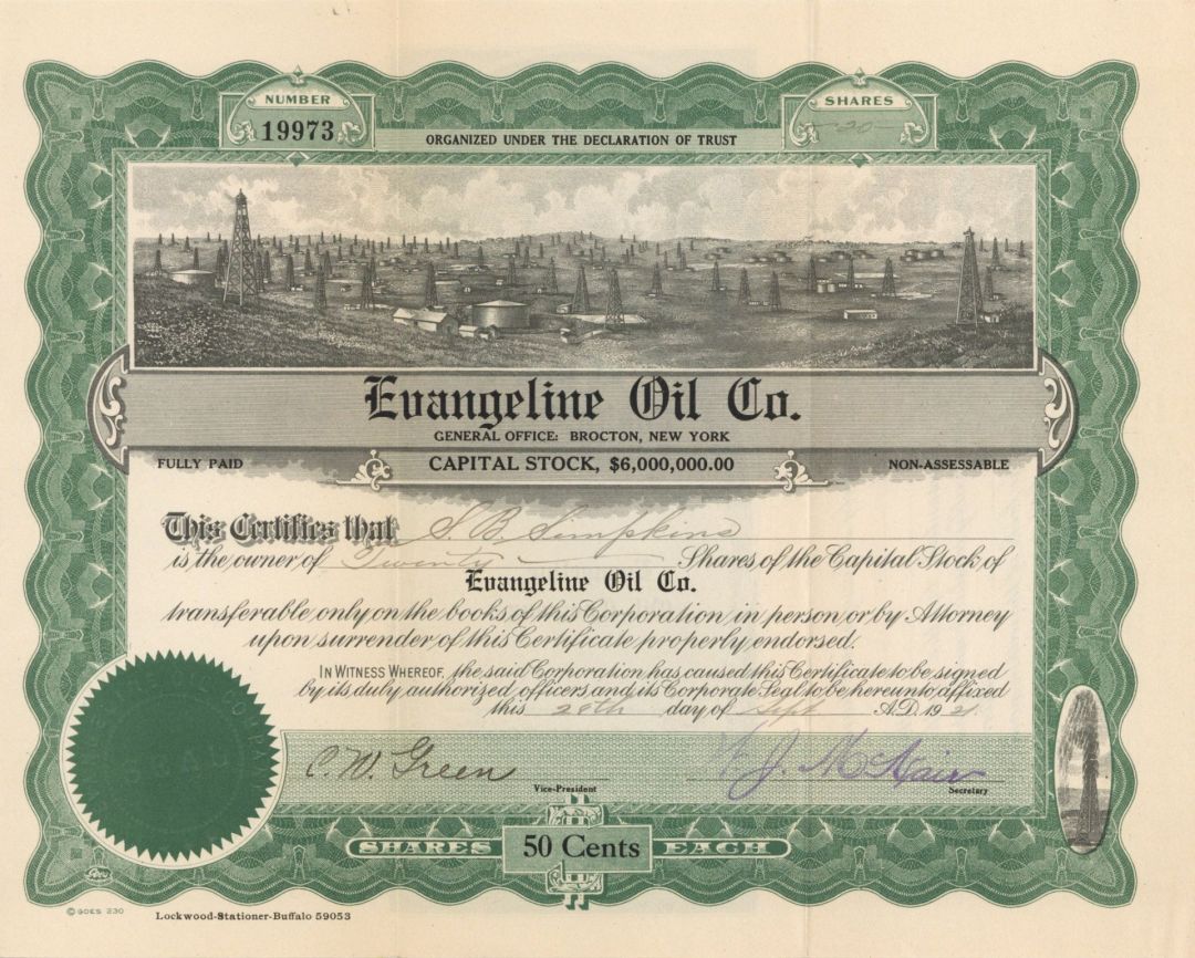 Evangeline Oil Co. - Stock Certificate