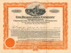 Cox Realization Co. - Stock Certificate