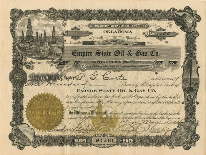 Empire State Oil and Gas Co. - Stock Certificate