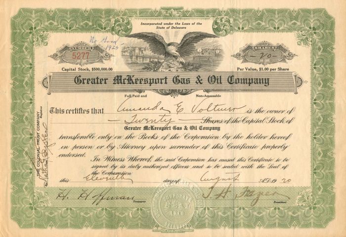 Greater McKeesport Gas and Oil Co. - Stock Certificate