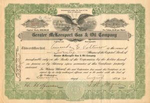 Greater McKeesport Gas and Oil Co. - Stock Certificate
