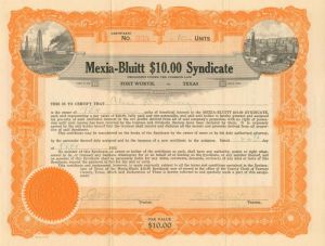Mexia-Bluitt $10.00 Syndicate - Stock Certificate