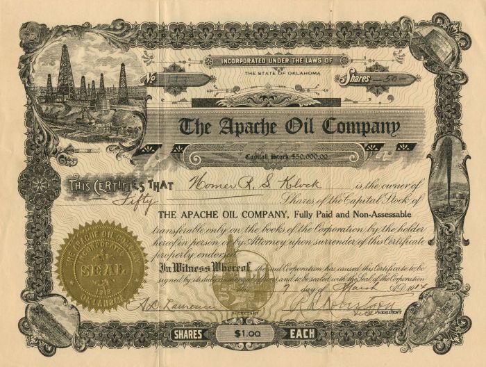 Apache Oil Co. - Stock Certificate