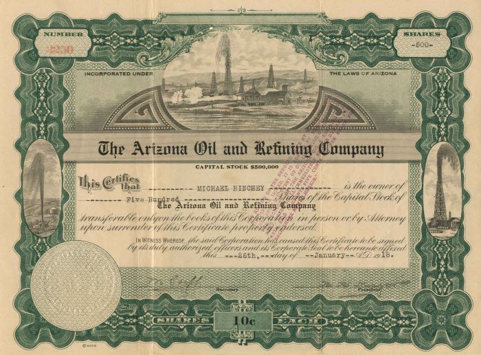 Arizona Oil and Refining Co. - Stock Certificate