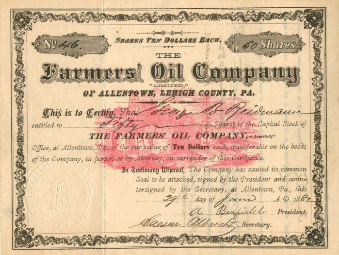 Farmers Oil Company - Stock Certificate