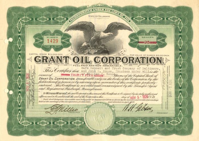 Grant Oil Corporation - Stock Certificate