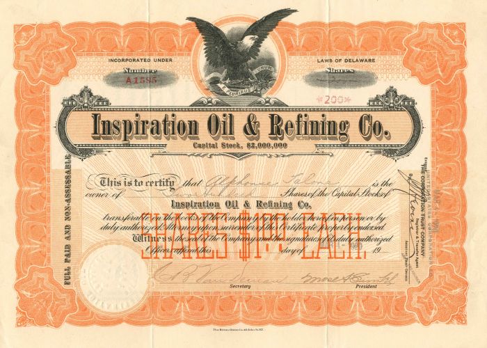 Inspiration Oil and Refining Co. - Stock Certificate