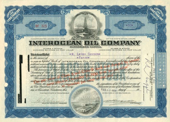 Interocean Oil Co. - Stock Certificate