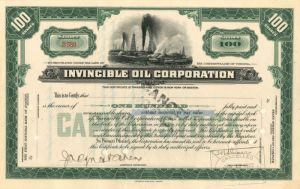 Invincible Oil Corporation - Stock Certificate