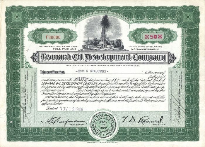 Leonard Oil Development Co. - Stock Certificate