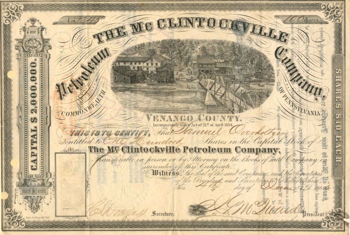 Mc Clintockville Petroleum Company - Stock Certificate