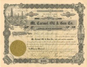 Mt. Carmel Oil and Gas Co. - Stock Certificate