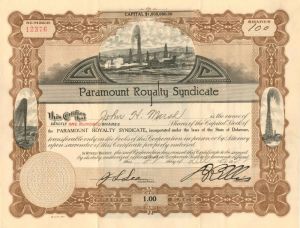 Paramount Royalty Syndicate - Stock Certificate