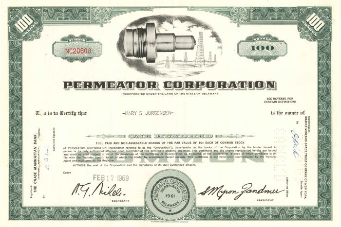 Permeator Corporation - Stock Certificate