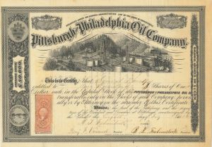 Pittsburgh and Philadelphia Oil Co. - 1865 dated Pennsylvania Oil Stock Certificate