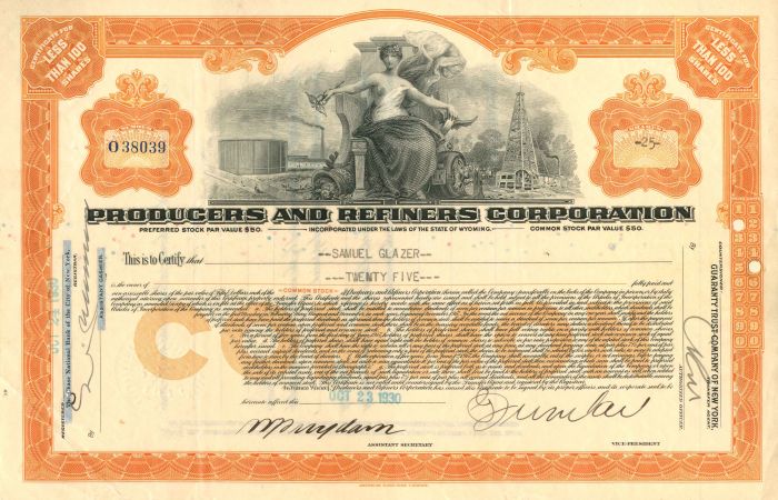 Producers and Refiners Corporation - Stock Certificate