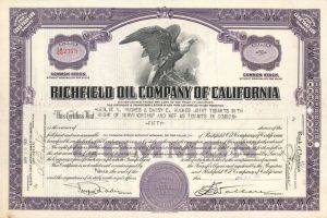 Richfield Oil Co. of California - 1931 dated Stock Certificate