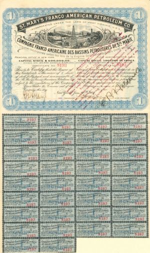 St. Mary's Franco-American Petroleum Co. - Stock Certificate