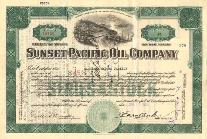 Sunset Pacific Oil Company - Stock Certificate