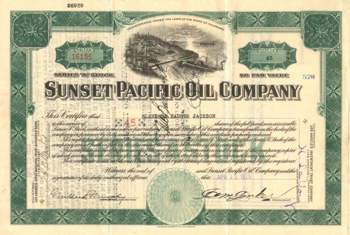 Sunset Pacific Oil Co. - Stock Certificate