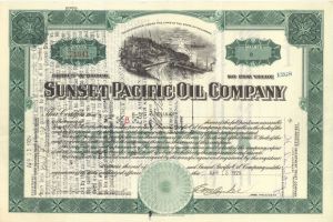 Sunset Pacific Oil Co. - 1929 dated Stock Certificate